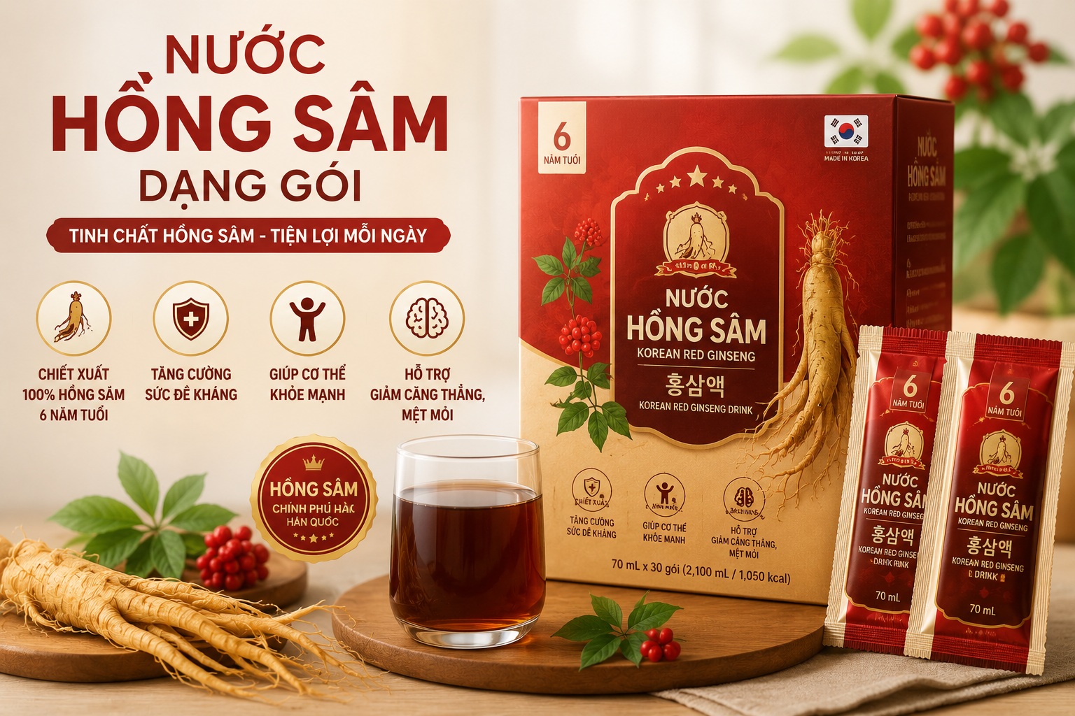 Nước Hồng Sâm Hàn Quốc Dạng Gói